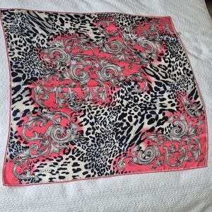 Sara Coral Pink and Black Leopard Scroll Silk Scarf